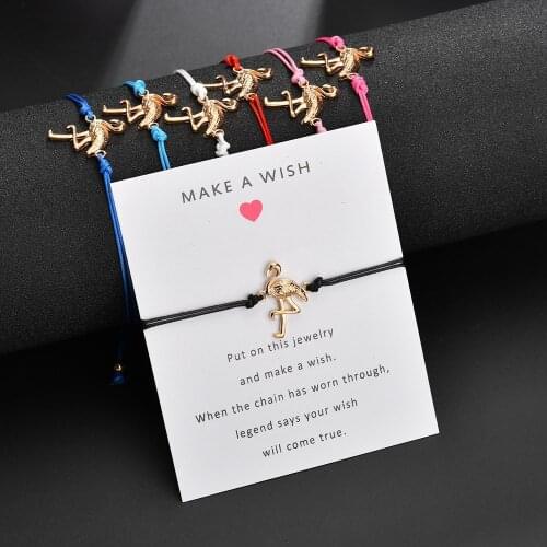 8Seasons Hot NEW Colorful Rope Chain Wish Card Bracelet Simple Elegant Adjustable Chain Flamingo Pendant Bracelet Gift,1 PC