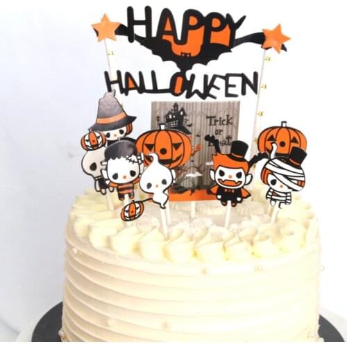 Paper Cartoon Halloween Cake Topper cupcake Pumpkin Ghost Witch For Halloween Dessert Decoration Party Cake Flags Baking Supply