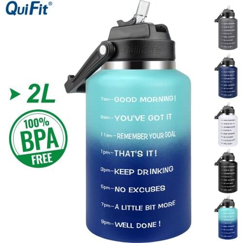 Quift Half Gallon 2L Water Bottle Insulated Vacuum Double Wall Stainless Steel with Leakproof Wide Mouth Straw Lid 64 OZ Large