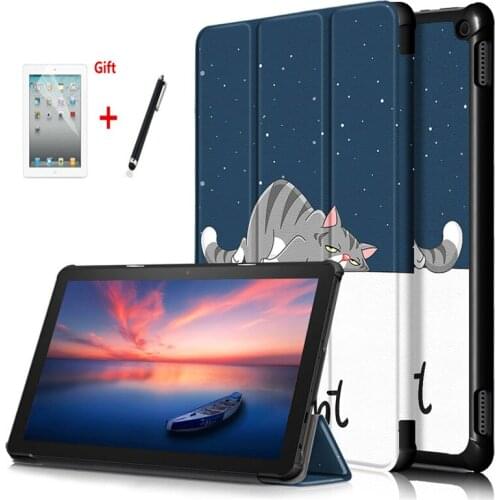 Case For New Kindle Fire HD10 2021 plus PU Leather tablet Tri-fold Protective Stand Cover for Kindle Fire HD 10 2021+film+pen