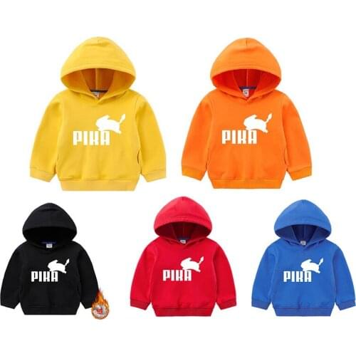 Pikachu Children Velvet Hooded Sweater Boy Girl Cotton Sweater Pullover Pokemon Autumn Winter Print Sweater Clothes Outerwear