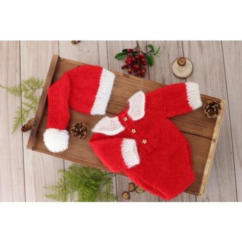 Baby Santa Claus Suit Hand Knit Newborn Christmas Outfit Baby Girl Lace Trim Romper Set Crochet Baby Boy Soccer Clothes props