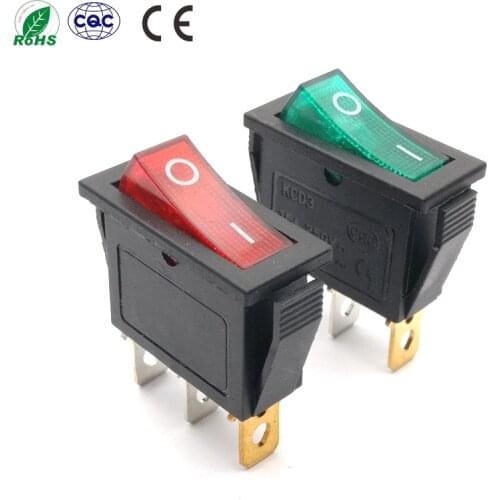 KCD3 Boat Button Switch on/Off Rocker Switch Light 2 Files 3 Pin 15A 250V/30A 220V 31*13.5 mm Copper Core Red/Green
