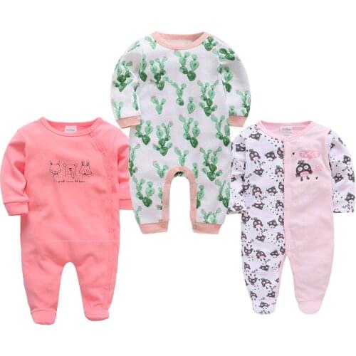 Kavkas Rompers Playsuits Spring And Autumn Cartoon Printing 100% Cotton Long Sleeve 3-Piece Set Baby Girl Clothes
