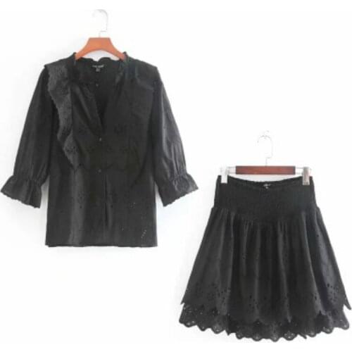 2 piece outfits for womens new fashion wild temperament cutout bottoming shirt + high waist elastic cutout skirt suit