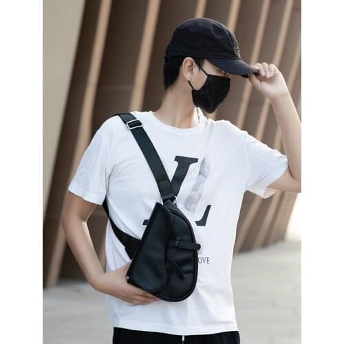 Leather Men Shoulder Bag Fashion Saddle Bag Black Messenger Bags Handbags Casual Crossbody Chest Bag Sacoche de selle femme Sac