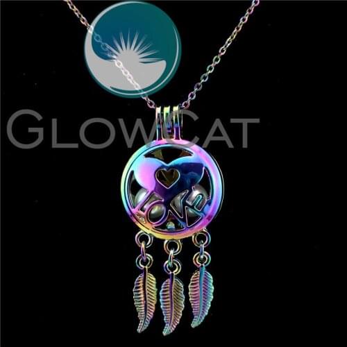 Colorful Dream Catcher Heart Shaped Love Pearl Beads Cage Neckalces Handmade Essential Oil Women Party Gift Jewelry Wholesale
