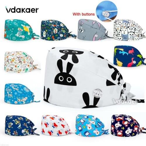 With button Medical Scrub Hat Hospital Doctor Work Caps Health Worker Scrub Cap Pet clinic nurse Beautician nursing scrubs hat