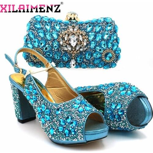 Fashionable New Coming Italian Design Shoes and Bag Set 2020 Summer New African Ladies Shoes Matching Bag in Sky Blue Color