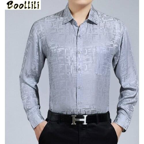 Boollili 100%Silk Men Shirt Summer Blue White Dress Shirt Shirt Man 2010 Gentlemen Button Chemise Homme Manche Longue