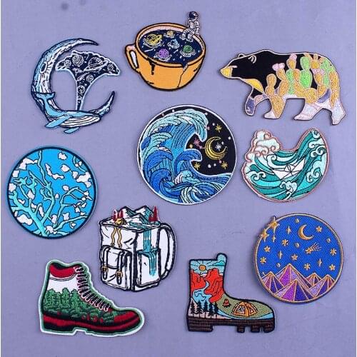 Waves Mountain Patch Wilderness Camping Iron On Patches On Clothes Fashion Cloth Fabric Stripes For Jackets Applique Patches