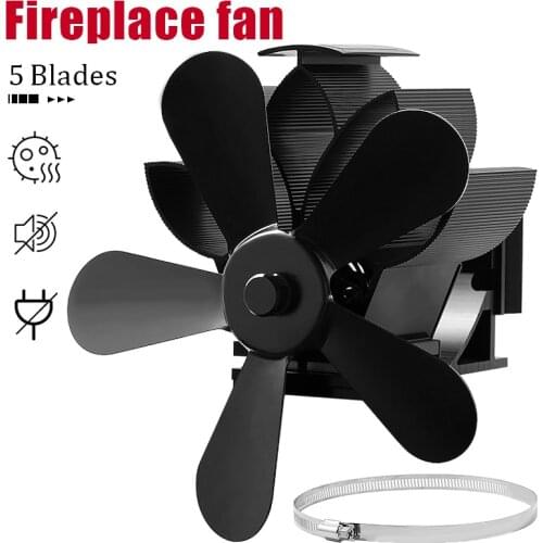 Wall Mounted 5 Blade Heat Powered Stove Fan Log Wood Burner Eco Friendly Quiet Home Fireplace Fan Efficient Heat Distribution