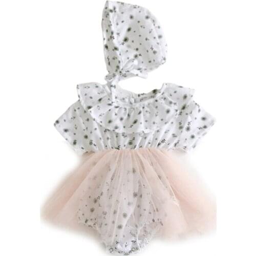 New 2020 Summer baby newborn baby bodysuit cute jumpsuit floral cotton Gauze baby clothing girl tights hat two-piece toddler