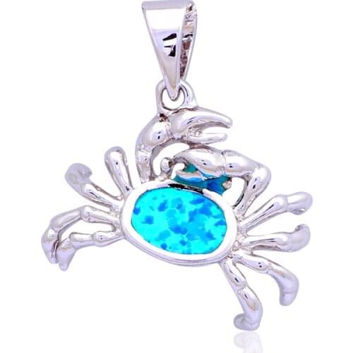 New come Amazing Crab Blue Fire Opal Silver stamp Necklace Pendants for women Fashion jewelry OP454A