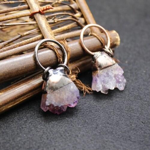 New Style 1Pc Natural Irregular Amethystss Vug Stone Pendants Ant Gold-Plated Cap With Loop Ring Jewelry Necklace