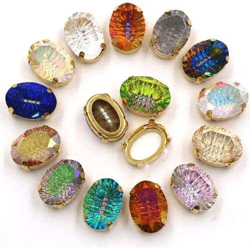 Clothing Decoration K9 Glass Strass Oval Shape Rhinestones Sewing Crystal With Gold Claws for DIY Apparel Sewing & Fabric