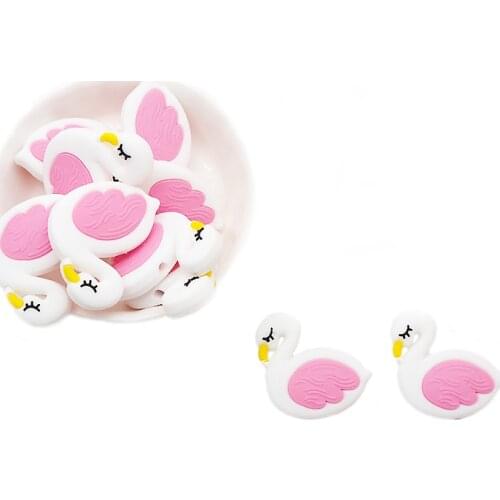 Chenkai 5PCS Silicone Flamingo Teether Beads DIY Baby Shower Swan Animal Cartoon Chewing Pacifier Dummy Sensory Toy Accessories