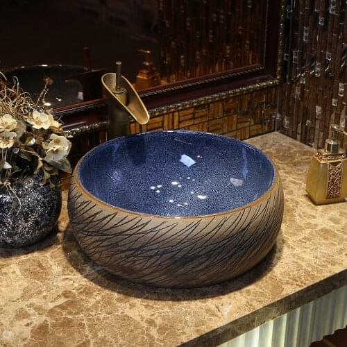 RETRO art stage basin toilet round ceramic washbasin antique stage basin Chinese stage washbasin