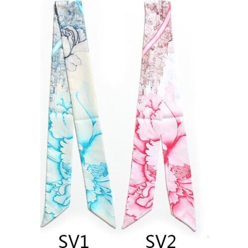 Flower Printing Red Blue Luxury Brand Oil Scarf Women Silk Scarf Bag Hair Skinny Scarf Design Wrist Towel Foulard Femme Hijab