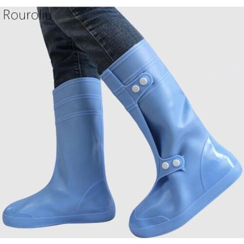 Rouroliu Men Women Waterproof Reusable Shoes Covers Non-Slip Platform Rainboots Cover Unisex Outdoor Thicken Overshoes FR53
