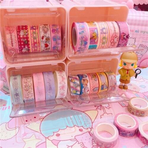 Pink Japanese Stationery Masking Tape Cutter Washi Tape Storage Organizer Cutter Office Tape Dispenser Supplies