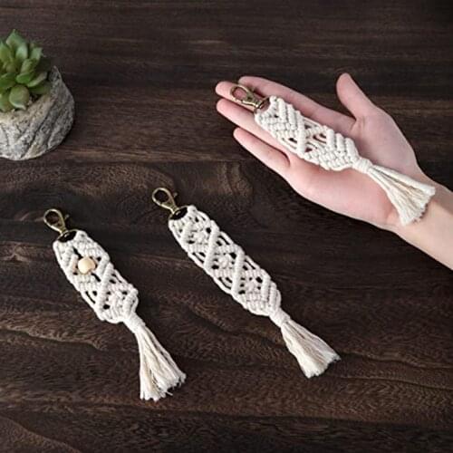 Handmade Tassel Keychain For Women Boho Key Chains Key Rings Macrame Bag Charm Car Hanging Jewelry Gift For Friends