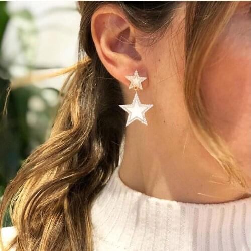 Gold filled white red blue enamel rainbow cz sparking star dangle earring gorgeous trendy women fashion elegant jewelry