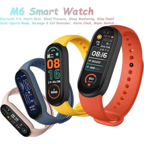 M6 Band 6 Smart Watch Fitness Bracelet Tracking Heart Rate Blood Pressure Monitoring Waterproof Fashionable Multi-color Watches