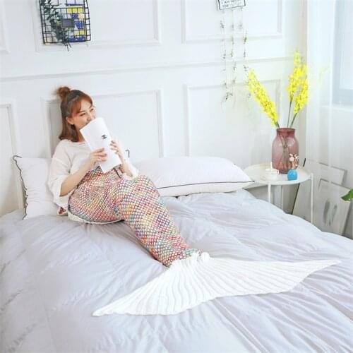 Super Soft Knitted Mermaid Tail Blanket Crochet Handmade Sleeping Blanket Bag for Kids Adult Best Birthday Christmas Gift