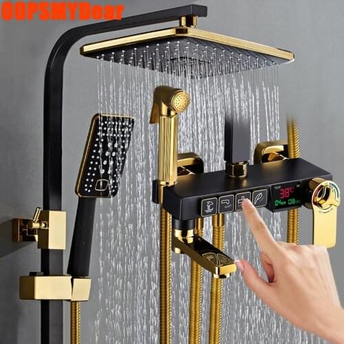 Thermostatic Digital Shower Set Bathroom Hot Cold Smart Shower System Wall Mount Square Head Bath Faucet SPA Rainfall Luxury Tap