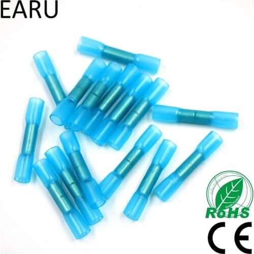 50pcs Blue 16-14 AWG Heat Shrink Butt Wire Cable Crimp Connector Electrical Terminals 1.5-2.5mm2 Quick Connect Connector BHT2