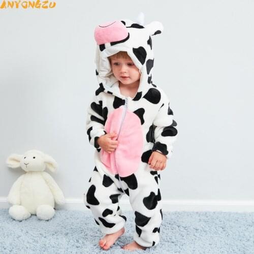 Anyongzu Comfortable Baby Indoor Pajamas Autumn And Winter Warm Flannel Clothing Dairy Animal Modeling convenient