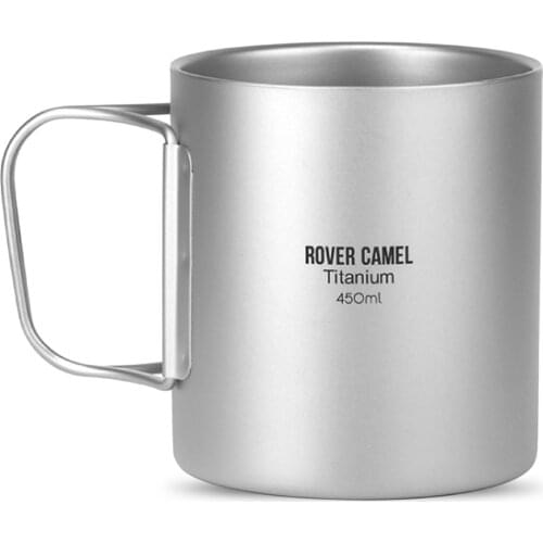 Outdoor 450ml / 220ml Titanium Double Wall Cup Water Coffee Tea Cup Mug with Foldable Handle Camping Equipment 캠핑용품