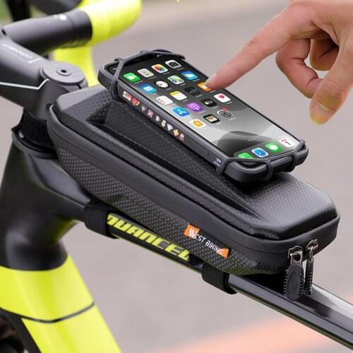 Bicycle Front Frame Phone Holder Waterproof EVA Bike Equipment Mountain Road Frame Front Pannier Bike Bag Saddle Seat 25X10X9cm