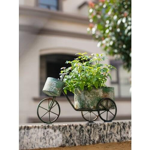 Bicycle Wrought Iron Flower Pot Vintage Villa Garden Flower Arrangement Succulent Pot Flower Car Decorations Decorations