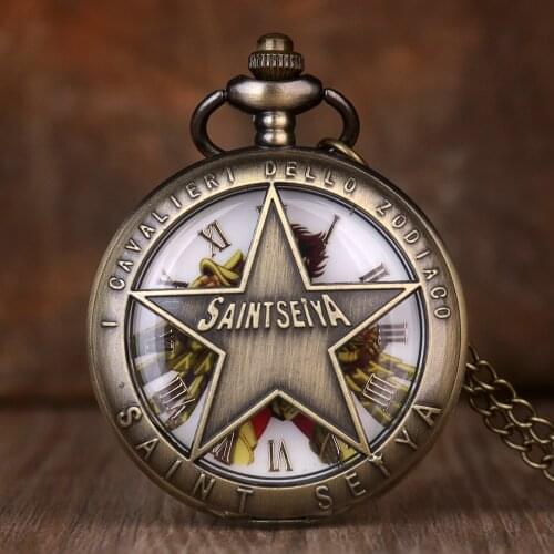 Vintage Creative Hollow Five Star Saint seiya Design Quartz Pocket Watches Retro Necklace Pendant Chain Pocket watch Men