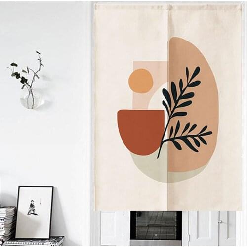 Japanese Polyester Cotton Door Curtain Art Geometry Fengshui Decorative Kitchen Bedroom Restaurant Noren Half Hanging Curtains