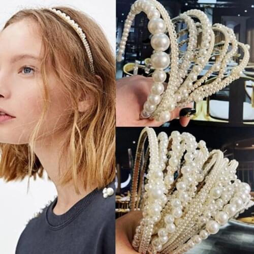 Simulation Pearl Headband Ladies Hair Accessories Korea Handmade Bow Tie Flower Hoop Headband Wedding Accessories 2021 New