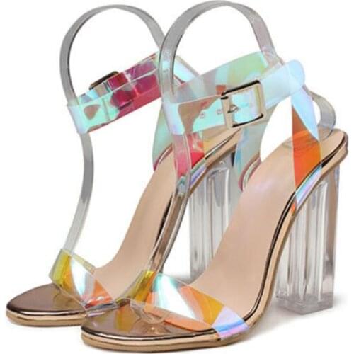 2021 New Summer Fashion Design Women Sandals Transparent Strange High heels Ladies Sandals Open Toe Shoes transparent straps