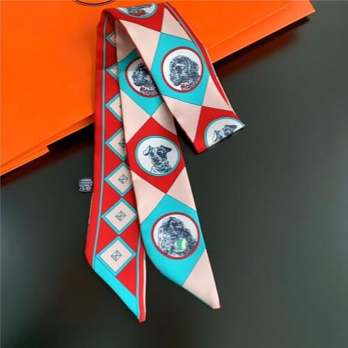 Dogs Printing Bag Scarf New Small Skinny Silk Scarf Women Luxury Brand Foulard Women Tie Fashion Head Scarves For Ladies SJ400