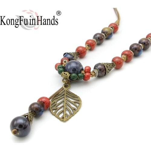 2018 new Arrival vintage statement Decorative pattern jewelry women necklaces Leaf pendants Handicraft Ornaments Long Necklace