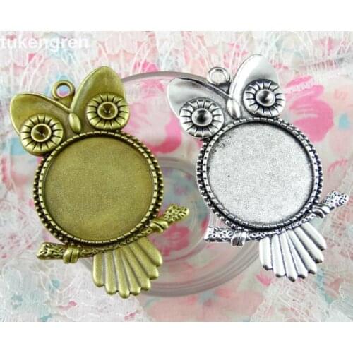 10pcs Antique Bronze Owl Pendant Settings Cabochon Base Bezel Trays Blank Fit 25mm Cabochons DIY Necklace Making