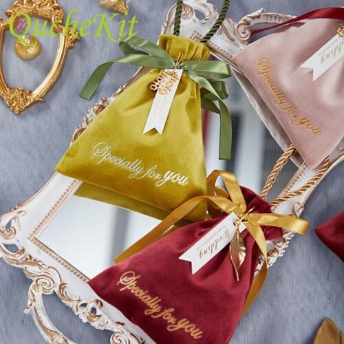 10pcs Pink Jewelry Velvet Bags With Ribbon Luxury Flannel Gift Pouches Wedding Christmas Party Supplies Favors Bag For Packaging