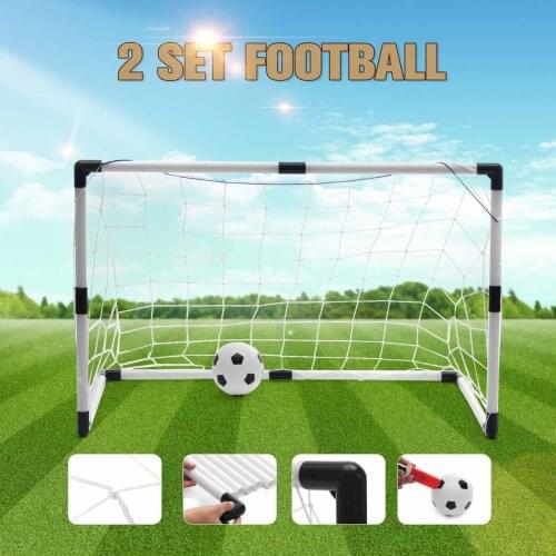 2 Sets Kids Football Soccer Goals Ball Pump Portable Posts Nets Children Indoor Outdoor Practice Scrimmage Training Set