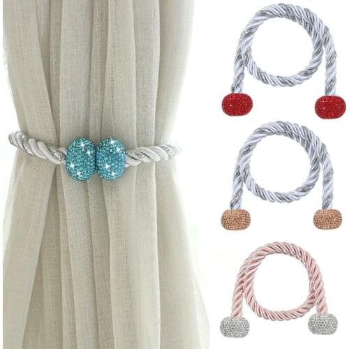 2 Pack Magnetic Curtain Tiebacks Bling Bling Rhinestone Tie Backs Holders Clips for Home Office Decorative Rope Holdbacks