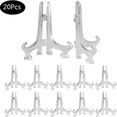 20Pcs Adjustable Folding Display Stands Clear Plastic Easels Plate Picture Photo Frame Card Holders for Wedding Home Decoration
