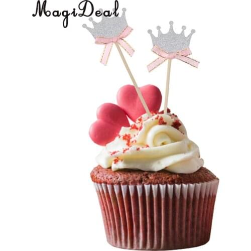 30pcs Glitter Paper Crown Cake Topper Cupcake picks with Bow Decor for Wedding Birthday Party Baby Shower
