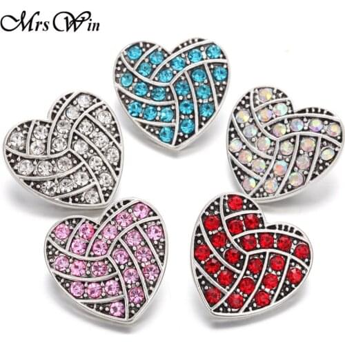 6pcs/lot High Quality 18mm Snap Jewelry Rhinestone Ginger Love Heart Snap Buttons Fit DIY Snap Bracelets & Bangles