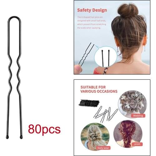 80Pcs Curly U-shaped Hair Pin Hair Pins Clip Hair Slides for Women Girls Black Hair Clips Salon Barrette U-shaped Clips