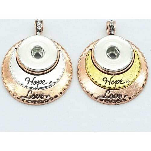 Fashion Rose golden "hope love" snap pendant necklace chain 60cm fit 18MM snap buttons Fashion jewelry DIY accessories XL0113